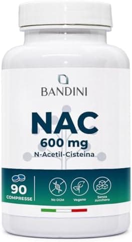 Bandini® NAC N-Acetil-Cisteina 600mg - 90 Compresse con Acetyl Cisteina - Fornitura 3 mesi - Altamente Dosato - Sostiene le Difese Immunitarie - Precursore del Glutatione - Senza Additivi & 100% Vegan
