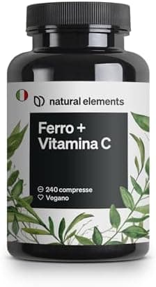 natural elements Integratore Ferro con 40mg Vitamina C (da bisglicinato ferroso) – 240 compresse vegane – vitamina C naturale da acerola – complesso chelato ben tollerato – ad alto dosaggio