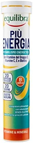 equilibra Integratori Alimentari, Più Energia, Integratore per il Benessere Vitaminico, con Vitamine Gruppo B, Vitamina C, Vitamina E, Biotina, Gusto Agrumi, 20 Compresse Effervescenti