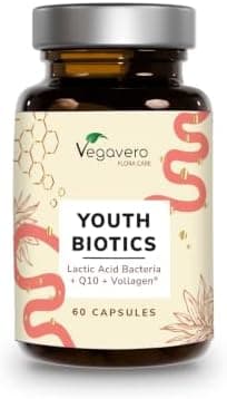 Youth Biotics | Probiotici + Anti Age | Microbiota Intestinale Equilibrato & Salute della Pelle | Con Vitamina C, Vitamina E, Coenzima Q-10 e Aminoacidi | Vegan | No OGM | No Additivi | Vegavero