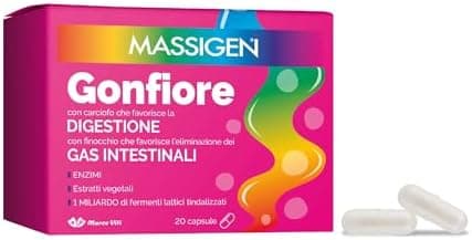 Massigen gonfiore integratore alimentare favorisce la digestione x20 capsule Massigen - integratore
