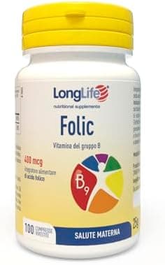 LongLife® Folic | Integratore di acido folico | 400mcg per compressa rivestita | Oltre 3 mesi di trattamento | Salute materna in gravidanza e benessere cardiovascolare | Senza glutine e vegano
