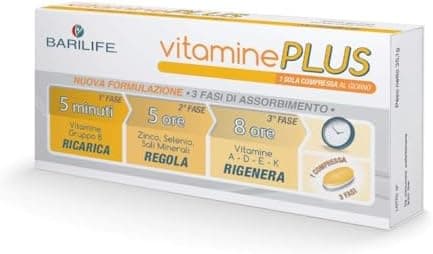Barilife - Vitamine PLUS 30 Compresse - Supporto Energetico Quotidiano - Rilascio Controllato di Nutrienti - Assorbimento Completo - Senza Glutine e Zucchero