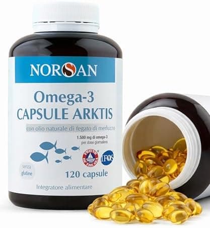 NORSAN Omega 3 Capsule Arktis 1x120 pz I Olio di fegato di merluzzo I 1.500 mg EPA DHA I Olio di pesce Omega 3 IFOS senza reflusso I Olio fegato di merluzzo capsule I Fish oil Omega 3 Olio di merluzzo