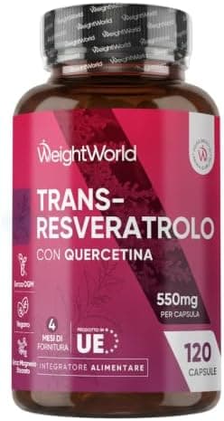 Resveratrolo con Quercetina, 120 Capsule Vegane, 1 Capsula al Giorno (per 4 Mesi
