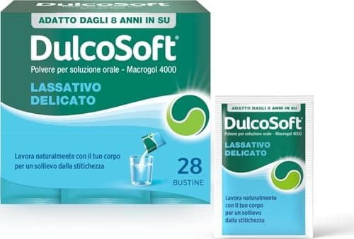 DulcoSoft Lassativo con Macrogol, Rimedi Stitichezza Adulti e Bambini - Senza Glutine, Senza Zucchero, Lassativo Delicato per Irregolarità Intestinale, Stipsi (28 Bustine) Fermenti - integratore