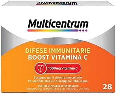 Multicentrum Difese Immunitarie, Boost Vitamina C, Integratore Alimentare con 1000 mg Vitamina C, Supporto per il Sistema Immunitario e il Metabolismo Energetico, 28 Bustine