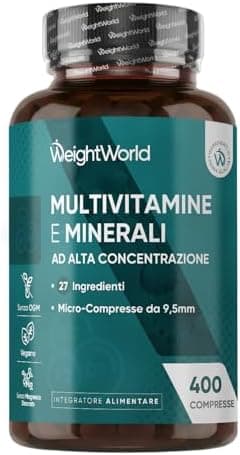 Multivitaminico Completo in 400 Compresse Vegane (+1 Anno), 27 Vitamine e Minerali Essenziali, Multivitaminico Uomo e Donna, Vitamine A, B, C, D, E, K, Ferro, Zinco, Potassio, Senza Magnesio Stearato
