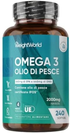 Omega 3 Olio di Pesce da 2000mg, 660mg EPA e 440mg DHA, Integratore Omega3 Fish