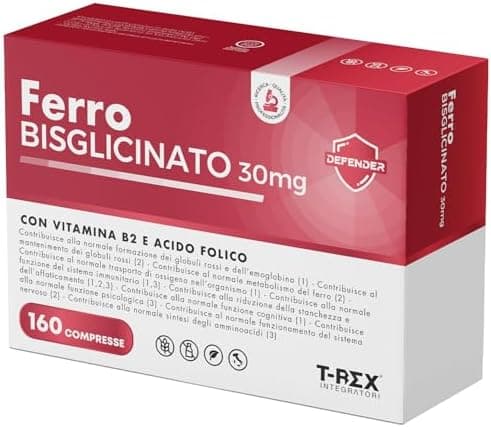 Ferro Integratore 30 mg Con Acido Folico e Vitamina B2-160 compresse - Per Globuli Rossi, Ossigeno, Sistema Immunitario, Stanchezza e Benessere Mentale Ferro - integratore