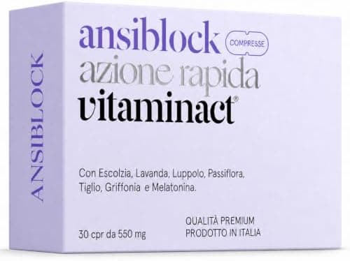 Integratore Ansia 100% Naturale | Ansiblock Azione Rapida | Potenziato con Passiflora Griffonia Melatonina Escolzia per Benessere Mentale | Super Rilassante | Blocca l’Ansia e Stress in Totale Relax