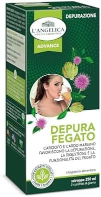 L'Angelica Sciroppo Integratore Detox Fegato a base di Curcuma, Carciofo e Cardo Mariano, Effetto Depurativo Fegato, senza Glutine, senza Lattosio, Vegan, 250 ml Generico - integratore