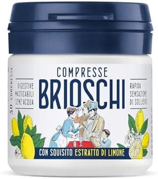 Compresse Brioschi - Compresse digestive masticabili senz'acqua con squisito estratto di Limone, ideali per la digestione dopo pasto - Confezione da 30g
