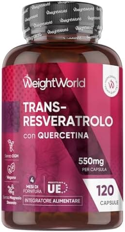 Resveratrolo con Quercetina, 120 Capsule Vegane, 1 Capsula al Giorno (per 4 Mesi