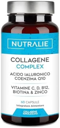 Collagene Acido Ialuronico - Idrolizzato + Biotina + Q10 - Pelle Cartilagine - Vitamina C, D, B12 e Zinco - Collagen Complex - 60 capsule Nutralie