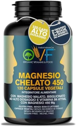 OVF Magnesio bisglicinato 450mg | Magnesio Malato + Vitamina B6 | Ideale contro Stanchezza, Stress, Insonnia | 120 Capsule Vegetali | Magnesio Completo Made in Italy