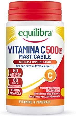 equilibra Integratori Alimentari, Vitamina C 500 mg, Integratore per la Normale Funzione del Sistema Immunitario, Riduce Stanchezza e Affaticamento, Aroma Arancia, 60 Compresse Masticabili Generico - integratore