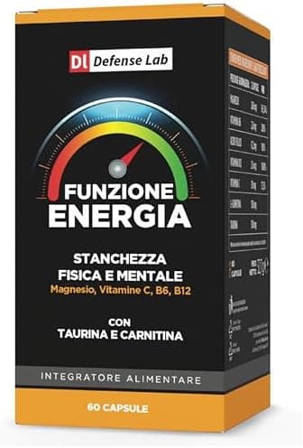 FUNZIONE ENERGIA, Integratori Stanchezza con Magnesio Bisglicinato, Carnitina, Taurina, Vitamine e Acido Folico. Supporto al Metabolismo Energetico. Made in Italy. 60 Capsule. Generico - integratore