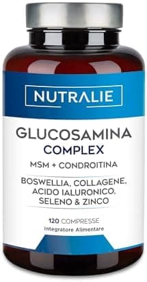Glucosamina Condroitina MSM, Collagene con Acido Ialuronico, Boswellia, Selenio e Zinco - Glucosamina Complex 120 compresse Nutralie