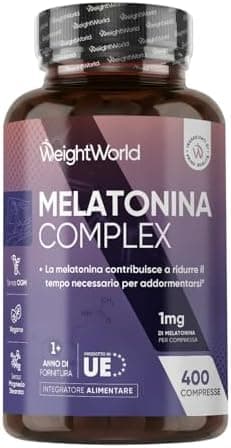 Melatonina 1mg con Camomilla, 400 Micro Compresse Vegane (1 Sola la Sera), 13+ Mesi di Scorta, Camomilla con Melatonina Complex, Vitamina B6, Magnesio e Passiflora, Senza Magnesio Stearato né Glutine Generico - integratore