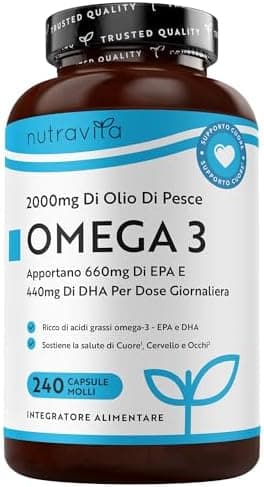 Nutravita Omega 3 2000mg con 660mg EPA e 440mg DHA, 240 Omega 3 Capsule per 4 Mesi di Fornitura, Integratori per Donne e Uomini, Integratore Omega 3 con Olio di Pesce Fish Oil