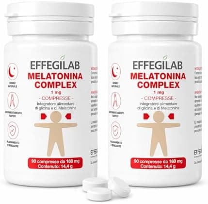 Melatonina 1 Mg Complex per Dormire, con ADENOSINA e GLICINA | Effegilab (180 compresse)