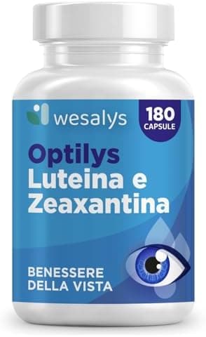 Integratore Occhi con Luteina e Zeaxantina Alto Dosaggio,180 capsule (6 mesi di fornitura), Integratore Vista con Mirtillo Nero, Acido ialuronico, Vite Rossa, Vitamina E, Zinco, Vitamina B12. Optilys Generic - integratore