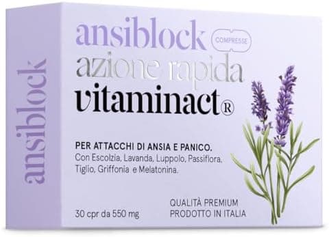 Integratore Ansia 100% Naturale | Ansiblock Azione Rapida | Potenziato con Passiflora Griffonia Melatonina Escolzia per Benessere Mentale | Super Rilassante | Blocca l’Ansia e Stress in Totale Relax Generico - integratore