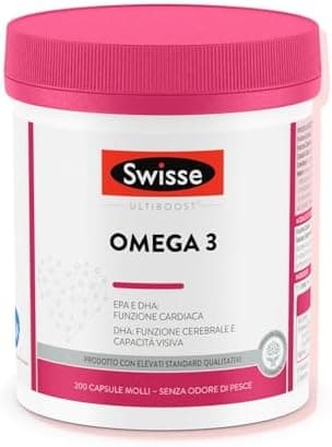 SWISSE - Integratore Omega 3 IFOS 5 Stelle, 200 Capsule Molli, Integratori con 1500mg Olio di Pesce e Vitamina E, 233mg EPA 135mg DHA per Dose, Supporta la Funzione Cerebrale e Cardiaca, Made in Italy Generico - integratore