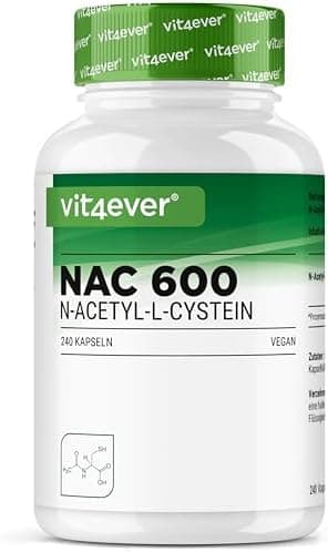 NAC - N-Acetil L-Cisteina 240capsule da 600 mg ciascuna - Fornitura per 8 mesi - Senza additivi - Vegano - Altamente dosato