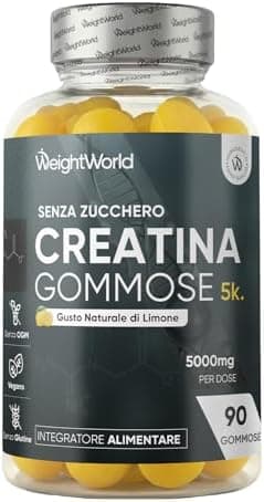 Creatina Monoidrata in 90 Gommose Vegane da 5000mg per Dose, Senza Zucchero, per Uomini e Donne, Gommose Creatina Monoidrato al Delizioso Aroma Naturale di Limone, Senza Magnesio Stearato né Glutine Generico - integratore