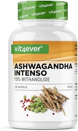 Ashwagandha - 180 capsule con 750 mg di estratto puro - Premium: 10% withanolidi - Alta purezza - Vegan - Altamente dosato - Qualità premium Ashwagandha - integratore