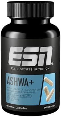 ESN Ashwa +, estratto di radice di Ashwagandha brevettato KSM-66®, 120 capsule, bacca indiana del sonno, con magnesio, vitamina B6 e zinco, vegano - prodotto in Germania