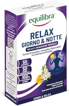 Equilibra Integratori Alimentari, Relax Giorno E Notte, Integratore A Base Di Estratti Vegetali Per Contribuire Al Rilassamento, Con Passiflora, Camomilla E Valeriana, 50 Compresse Generico - integratore