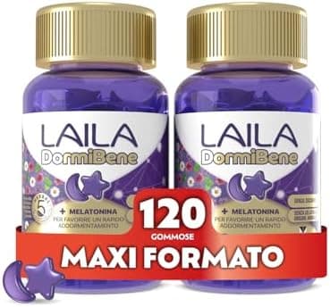 Laila DormiBene Integratore alimentare per il sonno a base di Herbal 5 Complex e Melatonina per favorire un rapido addormentamento. Confezione da 120 pastiglie gommose. Senza zuccheri