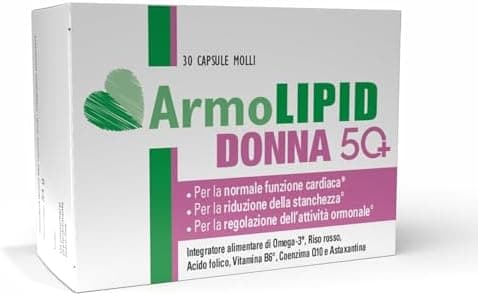 ArmoLipid Donna 50+, Integratore Alimentare con Omega 3, Vitamina B6, Risso Rosso Fermentato,Supporto per Menopausa, Cuore e Stanchezza, Senza Glutine Generico - integratore