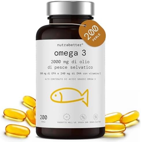 Omega 3 Olio di Pesce da 2000 mg | 200 Capsule Softgel | 600 mg omega - 3 Puro + Vitamina E | Cuore, Vista, Funzione Cerebrale | Qualità Testata | Fish Oil Omega3 | Integratore Omega 3 Generico - integratore