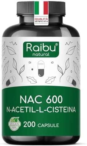 NAC N-Acetil-Cisteina 600mg - 200 capsule - 100% NATURALE - Vegano e senza additivi - Altamente dosato - Qualità Premium - Prodotte da Raibu NAC - integratore