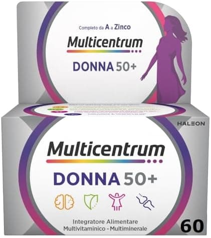 Multicentrum Donna 50+ Integratore Multivitaminico completo, con Magnesio, Vitamina A, D, B12, Calcio, per combattere stanchezza e affaticamento per Donne oltre 50 anni, 60 Compresse