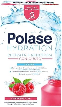 Polase Hydration, Integratore Alimentare Sali Minerali con Magnesio e Potassio e Vitamina C, Per la Tua Attività Fisica, Reidrata e Reintegra, Senza Glutine, Gusto Lampone, 12 sticks Polase - integratore
