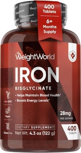 Ferro Integratore Tipo Bisglicinato in 400 Compresse Vegane (6+ Mesi), 28mg per Dose, Il Ferro Contribuisce alla Normale Formazione dei Globuli Rossi e dell'Emoglobina (EFSA), Senza Magnesio Stearato