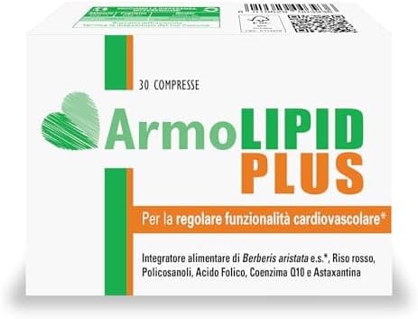 Armolipid Plus 30 Compresse, Integratore Alimentare con Berberis Aristata, Riso Rosso Fermentato, Acido Folico, Policosanoli, Coenzima Q10 e Astaxantina