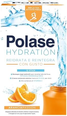 Polase Hydration, Integratore Alimentare Sali Minerali con Magnesio e Potassio e Vitamina C, Per la Tua Attività Fisica, Reidrata e Reintegra, Senza Glutine, Gusto Arancia, 12 sticks Generico - integratore