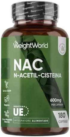 NAC N-Acetil-Cisteina Vegana, 600mg per Dose Giornaliera, 180 Capsule (Fornitura per 6 Mesi), 1 Sola Capsula al Giorno, N Acetilcisteina 600 mg, Integratore per Uomo e Donna, Senza Magnesio Stearato