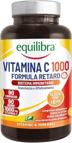 Equilibra Integratori Alimentari, Vitamina C 1000 mg, Integratore Altodosato per la Normale Funzione del Sistema Immunitario, Rilascio Graduale Fino a 6 Ore, Vegan, Gluten Free, 90 Compresse Generico - integratore