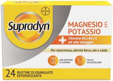 Supradyn Magnesio e Potassio Integratore Multivitaminico con Vitamine B, Vitamina C e Sali Minerali per Stanchezza, Caldo e Sport, 24 Bustine Effervescenti Senza Zucchero, Gusto Arancia
