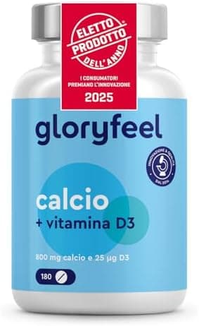 Integratore Calcio e Vitamina D3, 180 Compresse, Eletto PRODOTTO DELL'ANNO 2025, (Scorta per 3 Mesi), Calcio 800 mg e Vitamina D3 25µg, Integratore per il Supporto delle Ossa*, Senza OGM Generico - integratore