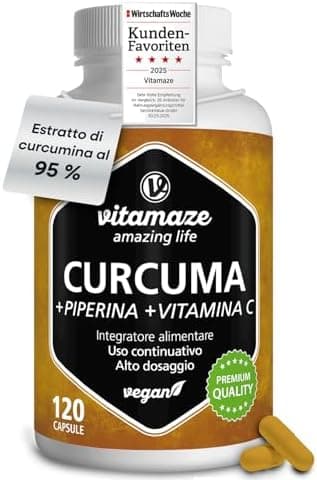 Curcuma e Piperina Plus 1440 mg con Vitamina C ad Alto Dosaggio, L'Estratto Curcuma - integratore