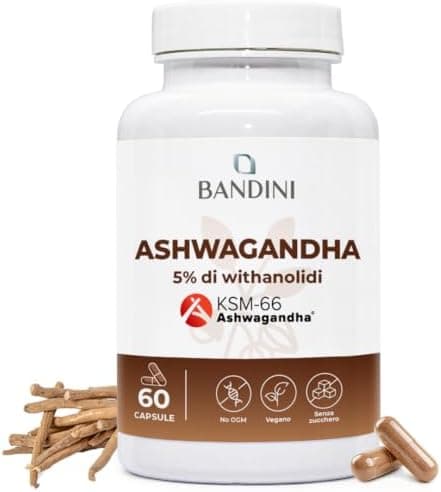 Bandini® Ashwagandha KSM-66® 100% Vegan, Withania Somnifera, Integratore Naturale Polvere di Ginseng Indiano, 5% di withanolidi, Rimedio Ayurvedico per Stress, Mente e Sonno, Qualità Premium KSM Pura Ashwagandha - integratore