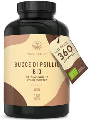 Bucce di psillio BIO - 360 capsule - Alto dosaggio - 4500 mg dose giornaliera - Origine: India - 88% di fibre - Vegan, Testato in Laboratorio, Produzione Tedesca - TRUE NATURE Fibre - integratore